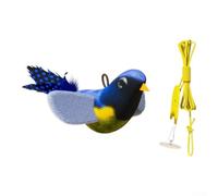 Jouet pour chat avec corde de suspension élastique, plumes réalistes et herbe à chat à l'intérieur pour s'engager et pour une expérience de jeu durable (bleu)