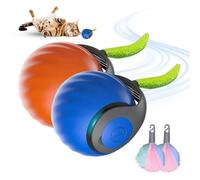 Jouet pour Chat Balle Interactive, 2025 Nouve Jouet Chat Interactif, Joue t pour chien avec Queue en Peluche, balle roulante automatique rechargeable à 360 degrés pour chats et chiens (Rouge+Bleu)