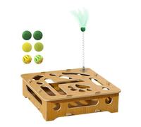 Jouet pour Chat en Bois | Cat Puzzle Toy | Boîte de Puzzle Maze de Traitement en Bois avec Plumes et balles | Teaser Cat Spring | Toys pour Chats pour Les Chats intérieurs | Toys de Chat de Chasse am