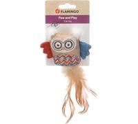 Jouet pour Chat - Flamingo Robla Chouette Multicolore en Tissu avec Plumes et Catnip 21cm