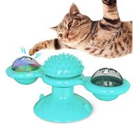 Jouet pour chats moulin à vent, Teasing Pet Toy Jouet interactif pour chats avec balle LED et boule d'herbe à chat, chaton chaton soin brosse à cheveux pour chats (bleu)