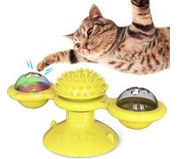 Jouet pour chats moulin à vent, Teasing Pet Toy Jouet interactif pour chats avec balle LED et boule d'herbe à chat, chaton chaton soin brosse à cheveux pour chats (jaune)