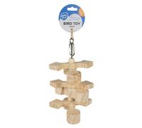 Jouet pour oiseaux pendentif de snack ou gelée en bois Duvoplus Brainy Beige 14x14x28 cm