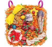 Jouet pour oiseaux pour perroquets de petite et moyenne taille - Jouet naturel à suspendre pour cage de recherche et de déchiquetage avec tapis en jonc de mer, carambole, tranches de luffa pour