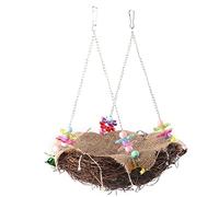 Jouet pour Perroquets en Rotin Naturel avec Clochettes, Nid Suspendu Coloré, 12cm et 20cm, pour Mâcher et Escalade, Oiseaux Petits et Moyens