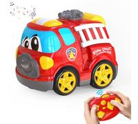 Jouet pour tout-petits avec camion de pompiers télécommandés pour garçons de 2 à 3 ans 19 cm Voiture de pompiers télécommandée pour enfants avec son et lumières, jouet pour tout-petits de dessin animé