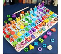 Jouet Puzzle en Bois Montessori Jeu Éducatif Mathématiques pour Enfants Bébé, Apprendre Les Chiffres et Les Lettres de l’Alp