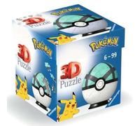 Ravensburger – Puzzle 3D Pokémon Pokéball rouge/vert – 54 pièces numérotées, 6 ans, support inclus