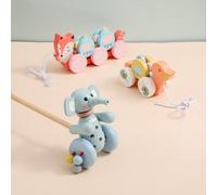 Jouet Remorque En Bois Pour Bébé, Dessin Animé Animal, Jouet Mignon, Renard, Éléphant, Montessori, Musique, Son, Jouet Éducatif, Cadeau Pour Enfants