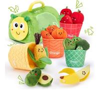 Jouet Sensoriel Bébé 6-12 Mois - Fruits & Légumes en Peluche Montessori avec Panier Éveil, Tissus Doux sans BPA, Cadeau Éducatif