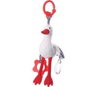 Jouet suspendu pour poussette avec hochet et anneau de dentition - Stork, blanc/rouge