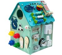 Jouet Tableau d'Activités en Bois avec Interrupteurs, Tri, Engrenages et Horloge, Maison d'Activités pour Le Développement des Compétences de Vie et de la Motricité Fine Blue Music