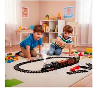 Springos® Train vapeur jouet avec locomotive, effets sonores et vapeur, rails et 5 wagons, grand ensemble 43 pièces