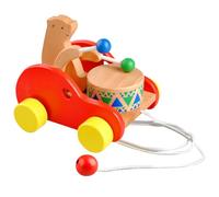 Jouet trainable en bois | Voiture avec ours en bois tambourellant | Jouets pour enfants qui marchent - Pour enfants d'âge préscolaire maternel jeu intérieur anniversaire fête salon jardin