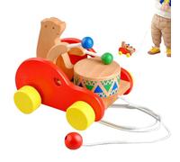 Jouet traînable - Voiture avec Ours en Bois tambourellant | Jouet pour Apprendre à Marcher, pour d'âge préscolaire Jeu intérieur Anniversaire fête Salon Jardin