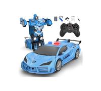 Jouet Transformers RC en 1, voiture robot transformable télécommandée 1:18 2,4 GHz avec lumière LED et dérive rotative, bleu
