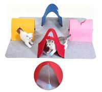 Jouet tunnel pour chat, tapis d'activité interactif en feutre à 4 sens, grande structure de jeu pliable avec tunnels colorés, grotte intérieure douce pour faire de l'exercice, s'amuser toute l'année