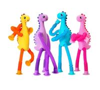 Jouet Ventouse Télescopique Tube Sensoriel Dinosaure - Fidget Pop Lumineux LED | Lot de 4 Tuyaux Extensibles Ventouses Enfant Tout-Petits Autisme TDAH, Soulagement Stress Voyage Activité Voiture