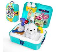 Jouet Vétérinaire Enfant, Kit Veterinaire Jeu de Rôle Play avec Peluche Chien Jeux D'imitation pour Toilettage, Nourrir et Soigner Le Chien, Sac À Dos Cadeau pour Enfants Garçons Filles 3 4 5 6 Ans