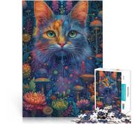 Jouets à Faire soi-même Chat avec des Fleurs Puzzle de 1000 pièces pour Adultes 50x75cm Décoration d'intérieur pour Les 14 Ans et Plus