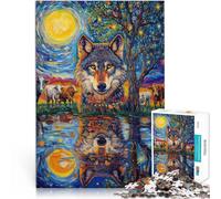 Jouets à Faire soi-même Loup au Clair de Lune Puzzles de 1000 pièces pour Adultes 26x38cm Cadeau d'œuvre d'art pour Les Personnes de 14 Ans et Plus