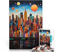 Jouets à Faire soi-même Œuvre d'art représentant la Ligne d'horizon de la Ville Puzzle 1000 pièces pour Adultes 50x75cm Cadeau d'anniversaire, Cadeaux Convient aux Personnes de Plus de 14 Ans