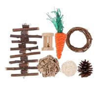 Jouets à Mâcher pour Hamsters, Rats et Souris, Herbe, Bois et Rotin | Anneau Dentaire, Bâtonnets, Boule Tressée, Tambour, Carotte et Pomme de Pin, Assortiment Amusant pour Petits Rongeurs