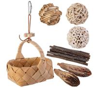Jouets à mâcher pour oiseaux, jouets à mâcher avec panier de rangement, branche de balle, accessoires robustes pour perroquet, idéal pour perruche, conure, calopsitte, inséparable et pinsons