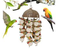 Jouets à mâcher pour perroquets - Jouet à mâcher à cage pour coquille de noix de coco et épi de maïs, matériau en bois naturel, jouet pour perroquets implique