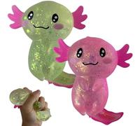 Jouets anti-stress 2 pièces jouets à presser Axolotl à paillettes adorable jouet Axolotl relaxant stress sensoriel boule de sucre extensible Fidget pour enfants et adultes fête, jouet d'anniversair