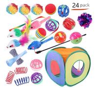 Jouets Chat 24 Pièces Jouet à Plumes pour Chat Chaton et Kitty,Kit Jouet Chats avec chambre,Balles,Plumes,Cloches,Souris et Boules