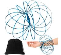 Jouets d’Anneaux d'Écoulement 3D Anneau d'Écoulement de Bras à Ressorts Magique Jouet à Ressort Éducatif et Interactif Multi Sensoriel en Acier Inoxydable avec Sac Noir en Velours(Bleu)