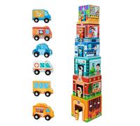 Jouets d'aide communautaire, jouets empilables pour enfants, blocs empilables en bois Garage de voiture Bloc de jouets Ville, Jouets éducatifs, ensembles de jeux pour enfants, éducation