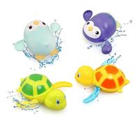 Jouets de Bain Bebe, 4 Pièces Tortue Manchot Jeux de Bain pour Bebe, Jeux Piscine Enfant pour 1 2 3 4 5 Ans, Jouet de Bain Enfant