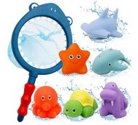Jouets de Bain Bébés 7 Pièce Jeux de Bain, Animaux Jouets Flottants, Jouet de Piscine, Salle de Bain Jouets pour Garcon Fille, Filet Jouet Bain Bébé pour Bébés Enfant 1 2 3 4 5 Ans