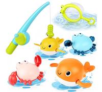 Jouets de Bain, Diealles Shine Jouet Bain Bébé avec 4 Jouets de Bain à Remonter, Jeux de Bain avec Filet de Pêche, Jeu de Pêche pour Bebe 1 2 3 4 Ans