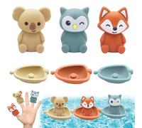 Jouets de Bain Enfant, 6 Pcs Jouets de Bain Silicone Animaux avec Bateaux Flottants et Poupées de Doigts, Jouet Éducatif pour Enfants pour Le Bain