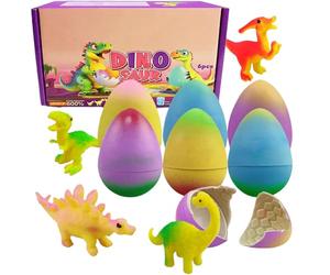 Jouets de Chasse aux Œufs de Pâques, 6 Pièces d'Œufs Arc-en-Ciel avec Dinosaure Éclosion pour Enfants, Œufs Surprise Arc-en-Ciel, Kit de Chasse aux Œufs de Pâques Remplis pour Panier Cadeau et Fêtes
