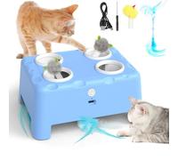 Jouets de Chat pour Chats d'intérieur, Jouets interactifs de Chat 3-en-1 Jouet de Chat, Tourner Automatique Plume + Souris Pop-Out Rechargeable Silencieux Automatique Plume Souris interactif Jouet de