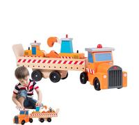 Jouets de construction en bois pour camions de construction - Jouets en bois sûrs pour la voiture | Camion de construction de jouets de construction colorés