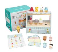 Jouets De Crème Glacée en Bois - Comptoir De Crème Glacée avec 12 Glaces | Ensemble De Jeu Éducatif pour Enfant De 3 Ans Et Plus - Jouets De Cuisine, 10 Billets De Banque, Cadeau d'anniversaire