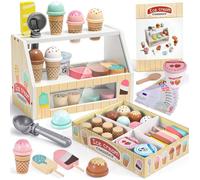Jouets De Crème Glacée En Bois Pour Enfant,Marchande Enfants Dinette En Bois Avec Jouets Aliments Argent Pour Jouer Cornets De Gla