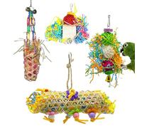 Jouets de fourrage pour oiseaux, 4 pièces jeux de fourrage pour cacatoès - Ensemble vivant avec perches pour entraînement quotidien et jeux suspendus en cage pour cônes et inséparables