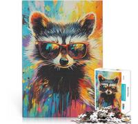 Jouets de Jeu pour Cadeau Familial Raton Laveur Cool avec des Lunettes de Soleil Puzzle de 1000 pièces pour Adultes 38x52cm Œuvre d'art pour Les Personnes de 14 Ans et Plus