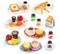 Jouets de Miniatures Alimentaires Boissons, Mini Nourriture Jouet, Nourriture Miniature 1/12 Accessoires de Cuisine Miniatures pour Maison de Poupée avec Café Œufs Pain Miniature Petit Déjeuner (B)