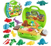 Jouets de pâte 2 en 1 de Couleur Dinosaure, 37 pièces d'outils de pâte de Couleur sur Le thème des Dinosaures et Accessoires de moules avec Volcan et fossiles pour garçons et Filles