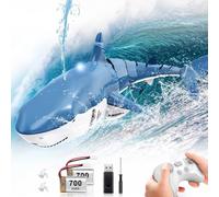 Jouets de piscine à eau télécommandés pour enfants, jouets de requin électrique RC avec pulvérisation d'eau, jouet de natation et de bain, cadeau pour garçons et filles de 6 ans et plus, bleu