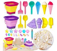 Jouets de plage pour enfants 31 pièces, seau et pelle ensemble de plage pour enfants, jouets de sable avec seau de plage, balle de plage de 40,6 cm, jouets de crème glacée pour enfants, pierres