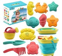 Jouets de plage pour enfants - Ensemble de jouets de sable comprenant un seau à sable pliable et un râteau à sable pour la plage 12 pièces, kit de construction de château de sable avec filet