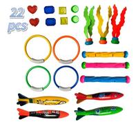 Jouets de Plongée, 22pcs Jouets de Natation Piscine Natation Bâtons de Plongée Anneaux de Plongée Torpedo Bandits Pierres de